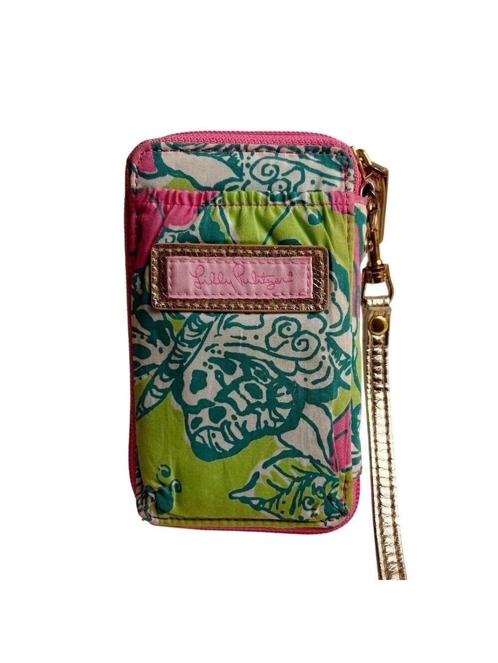 Lilly Pulitzer Pink & Green Floral Zip Card Change Holder Cotton Wristlet